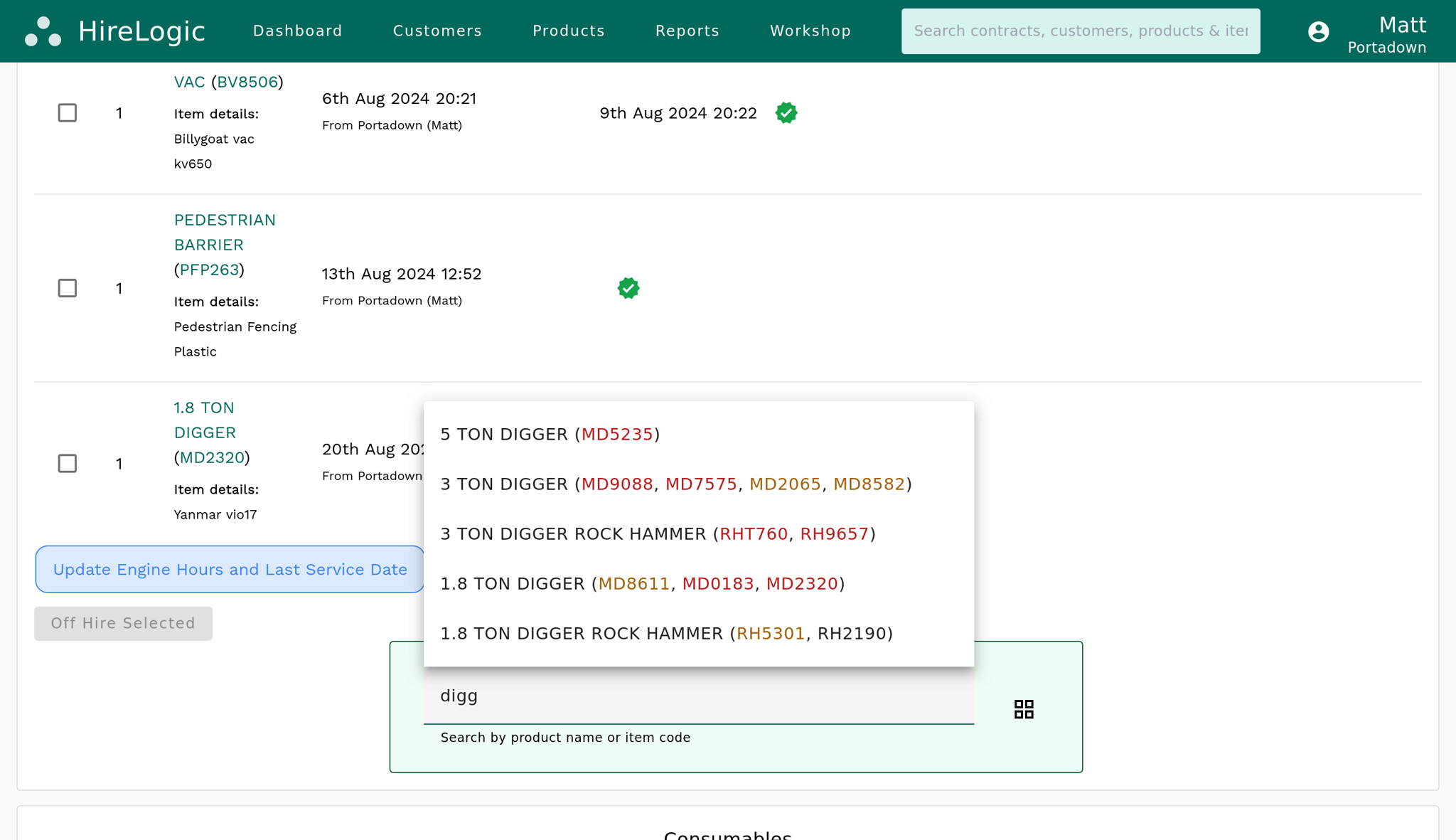 Adding equipment to rental contract