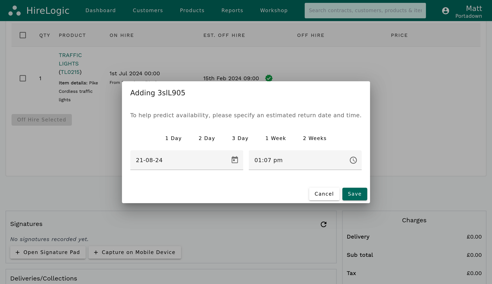 Specify a return date for equipment