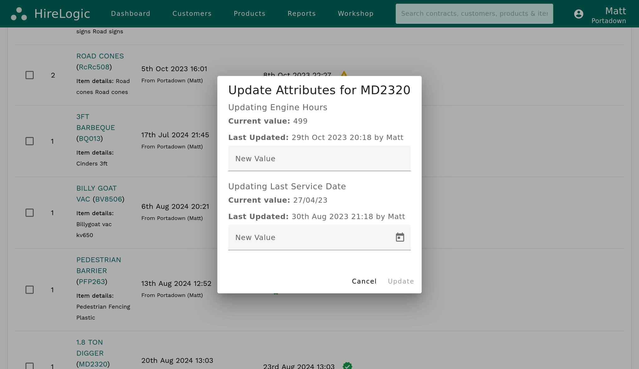 Update engine hours and last service date